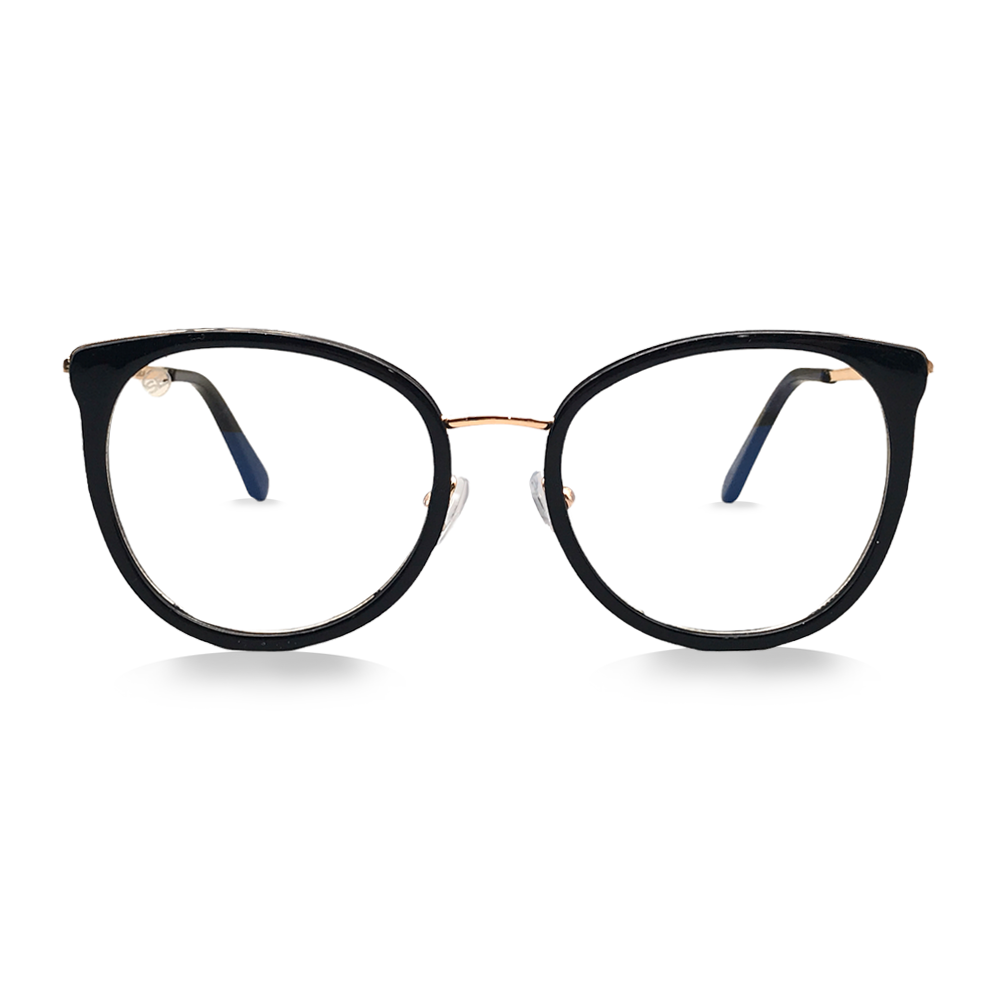 Black & Gold Round - Blue Light Blocking Glasses - Swoon Eyewear - Alexandria Front View