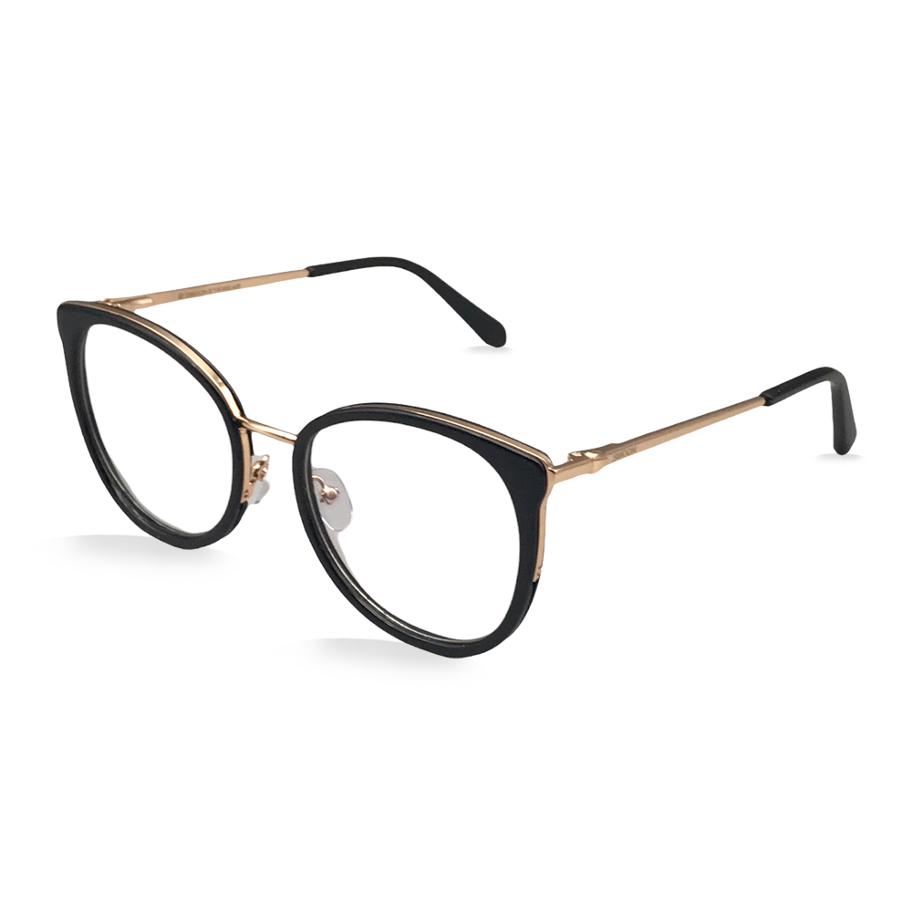 Black & Gold Round - Blue Light Blocking Glasses - Swoon Eyewear - Alexandria Side View