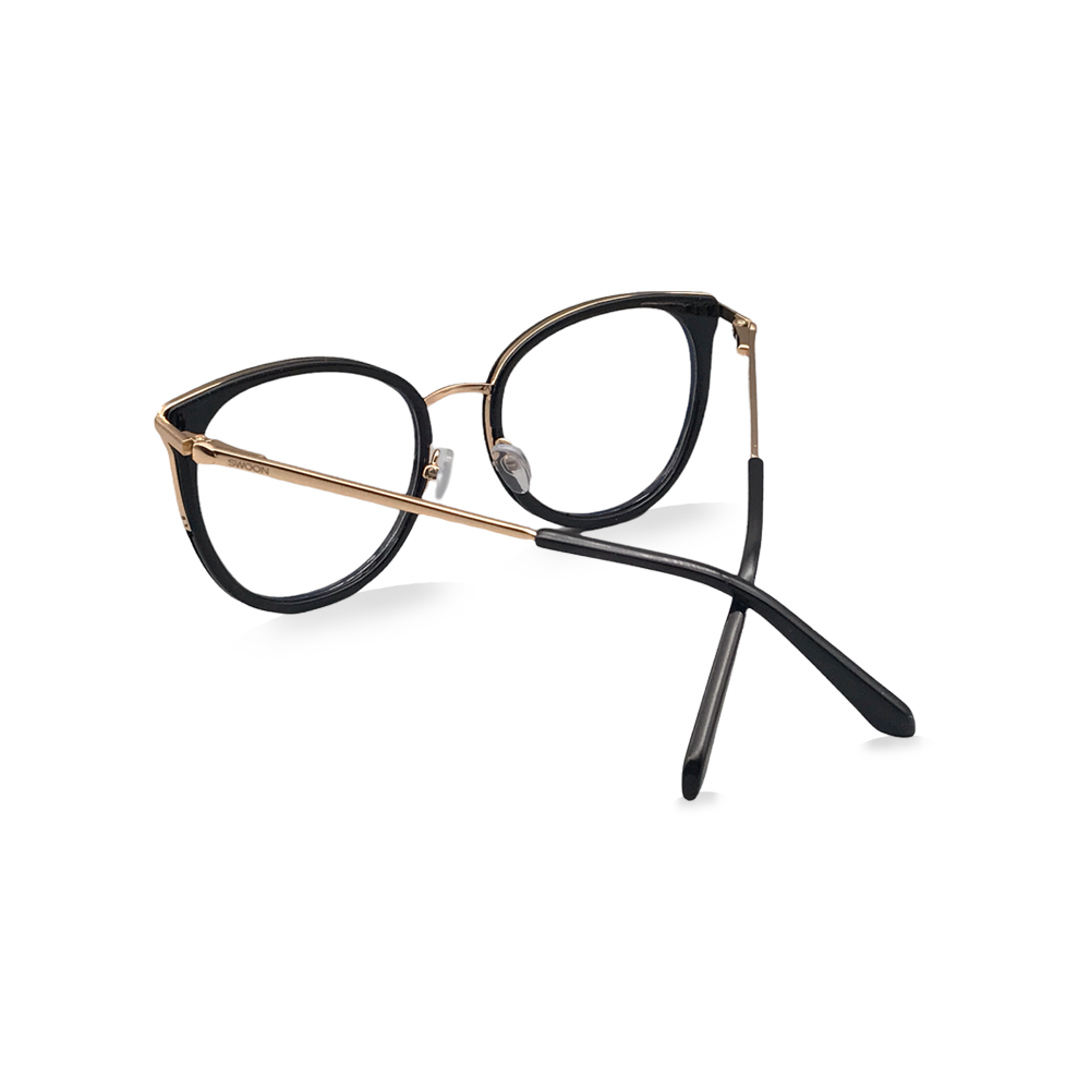 Black & Gold Round - Blue Light Blocking Glasses - Swoon Eyewear - Alexandria Back View