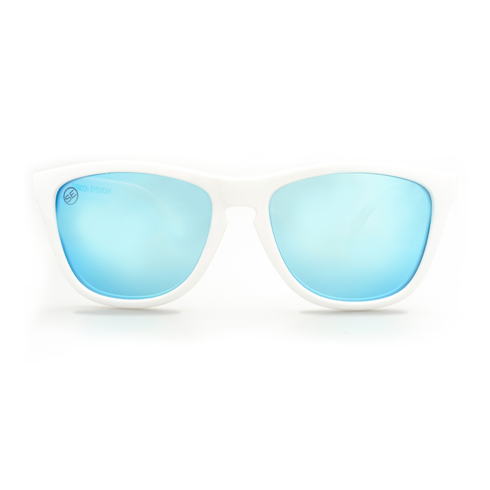 Polarized White Frame Blue Mirror Sunglasses - Swoon Eyewear - Aruba Front