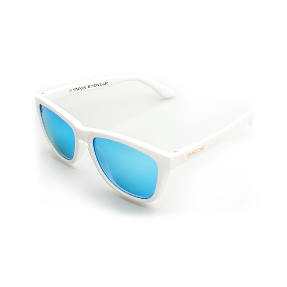 Polarized White Frame Blue Mirror Sunglasses - Swoon Eyewear - Aruba Side View