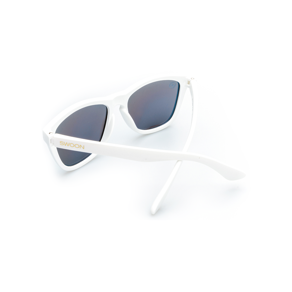 Polarized White Frame Blue Mirror Sunglasses - Swoon Eyewear - Aruba Back View