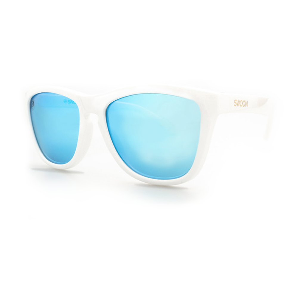 Polarized White Frame Blue Mirror Sunglasses - Swoon Eyewear - Aruba Side View 2