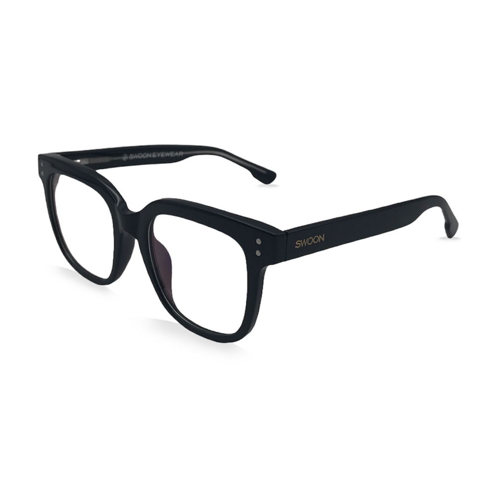 Black Plastic Rectangular - Blue Light Blocking Glasses - Swoon Eyewear - Banff Side View