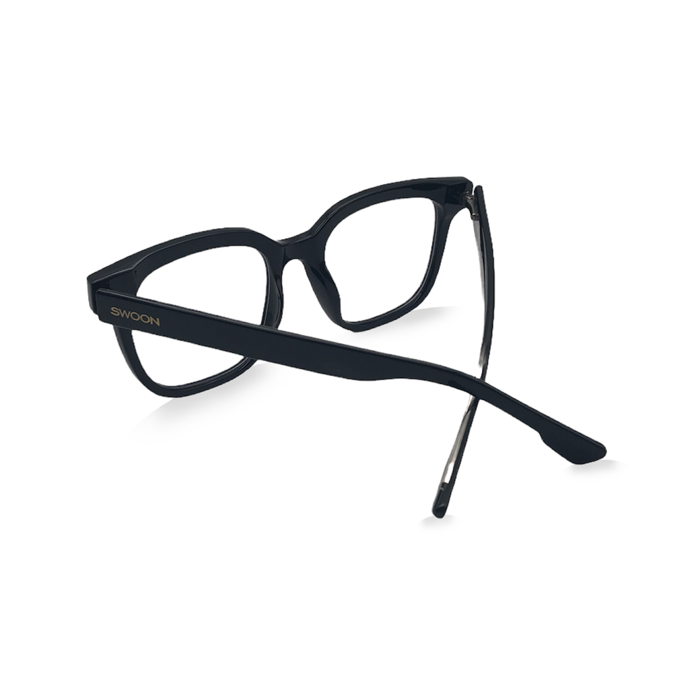 Black Plastic Rectangular - Blue Light Blocking Glasses - Swoon Eyewear - Banff Back View