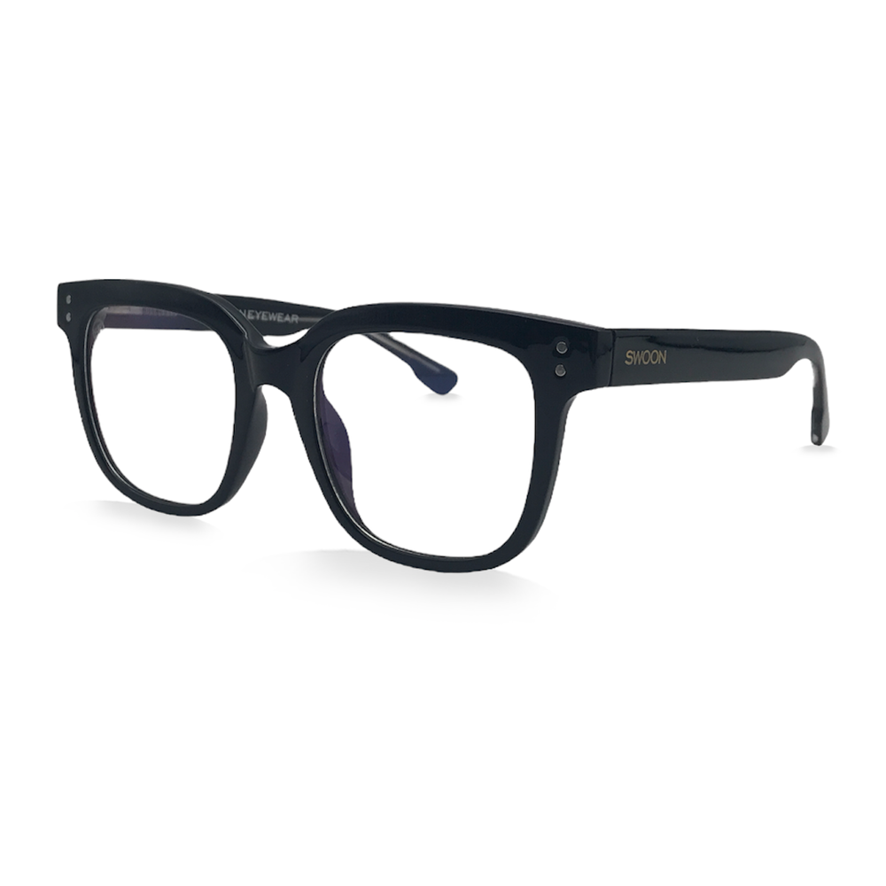 Black Plastic Rectangular - Blue Light Blocking Glasses - Swoon Eyewear - Banff Side View 2