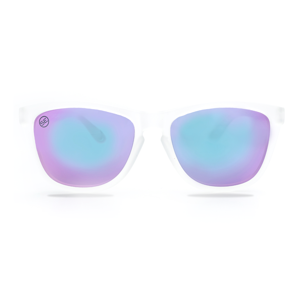 Polarized Clear Frame Pink Purple Mirror Sunglasses - Swoon Eyewear - Barbados Front