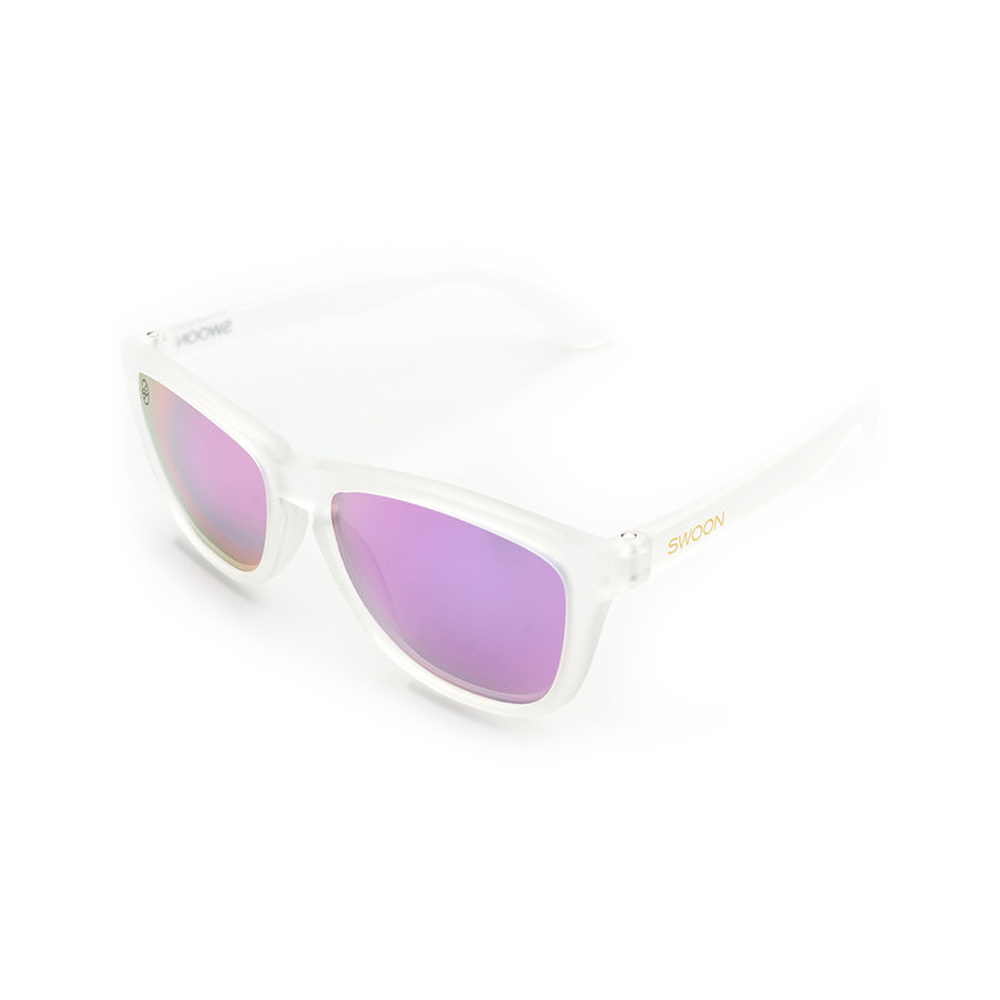 Polarized Clear Frame Pink Purple Mirror Sunglasses - Swoon Eyewear - Barbados Side View
