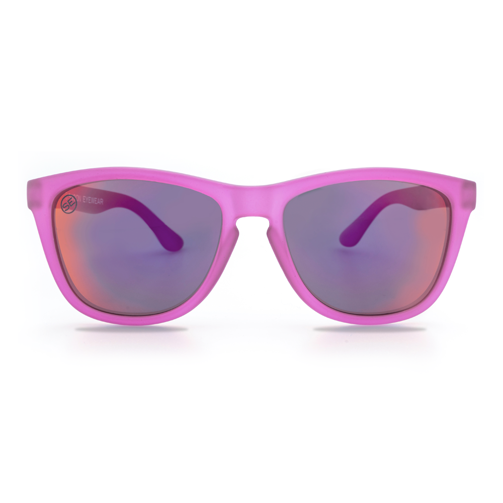 Polarized Matte Pink Frame Pink Purple Mirror Sunglasses - Swoon Eyewear - Bermuda Front
