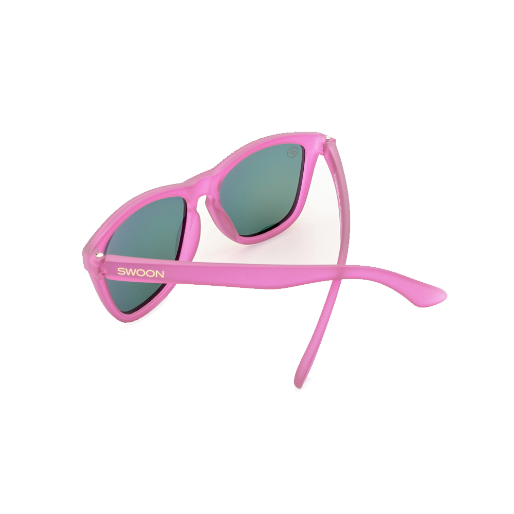 Polarized Matte Pink Frame Pink Purple Mirror Sunglasses - Swoon Eyewear - Bermuda Back View