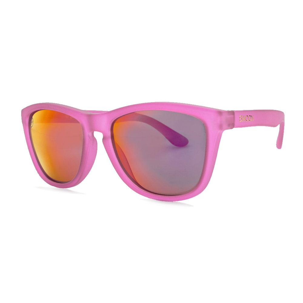 Polarized Matte Pink Frame Pink Purple Mirror Sunglasses - Swoon Eyewear - Bermuda Side View 2