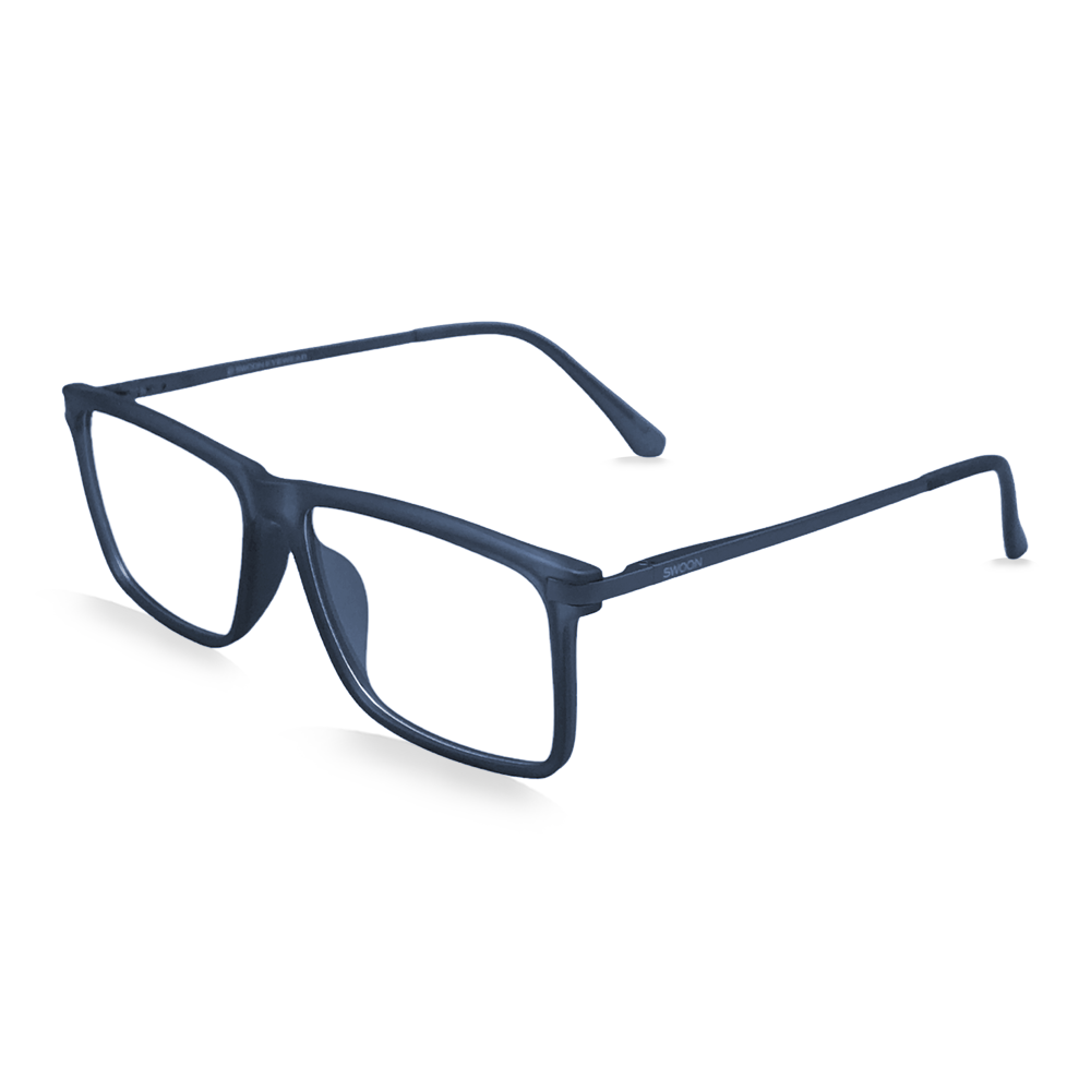 Matte Blue Rectangular - Blue Light Blocking Glasses - Swoon Eyewear - Bogota Side View