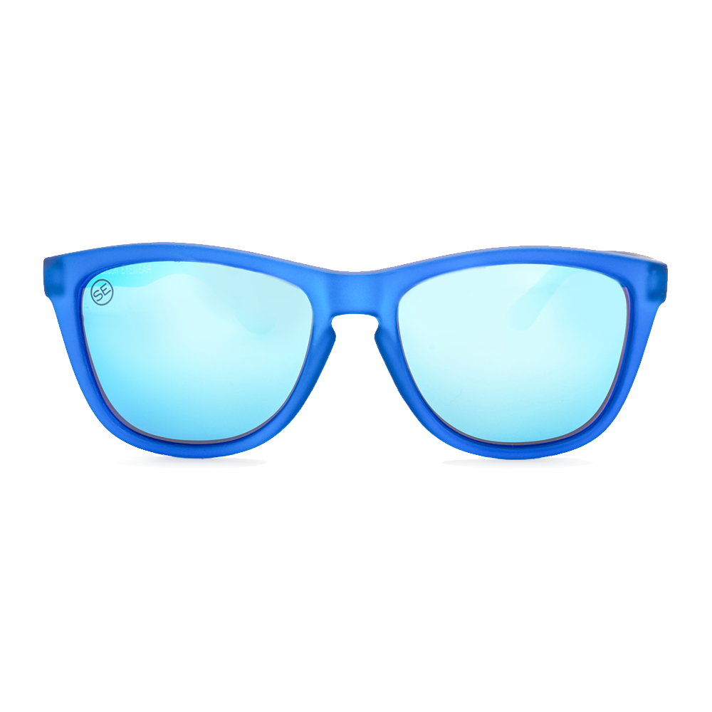 Polarized Matte Blue Frame Ice Blue Mirror Sunglasses - Swoon Eyewear - Curacao Front View