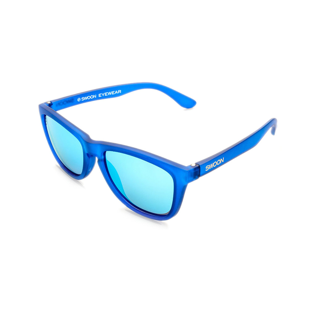 Polarized Matte Blue Frame Ice Blue Mirror Sunglasses - Swoon Eyewear - Curacao Side View