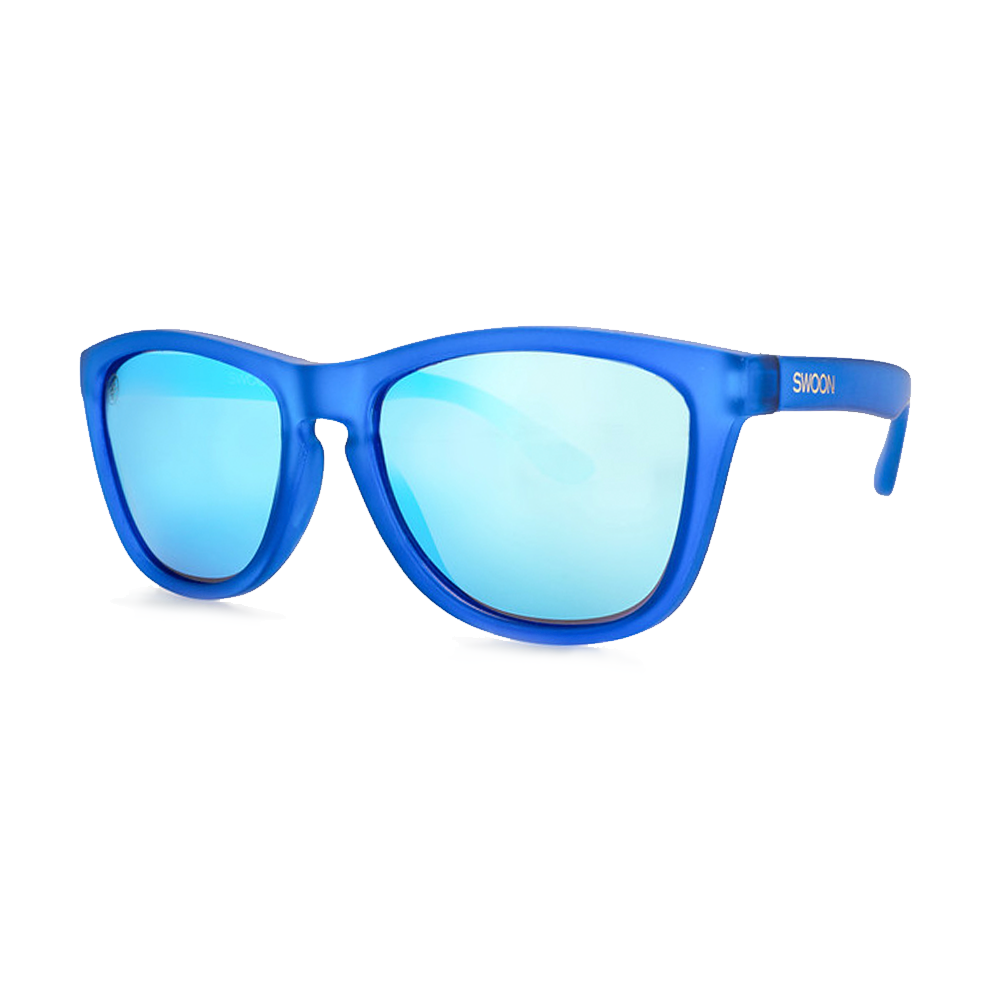 Polarized Matte Blue Frame Ice Blue Mirror Sunglasses - Swoon Eyewear - Curacao Side View 2