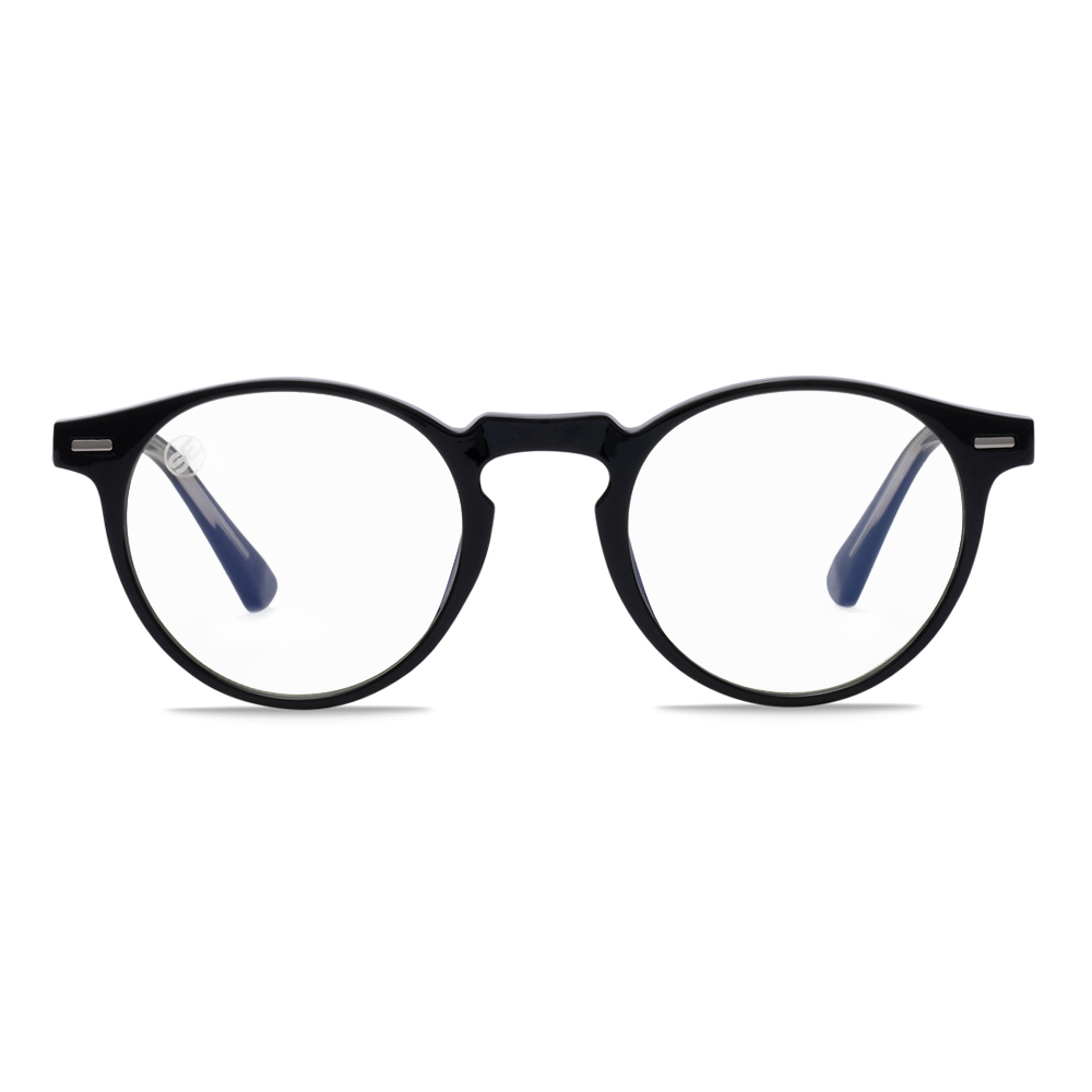 Black Round Blue Light Blocking Glasses - Swoon Eyewear - Doha Front View