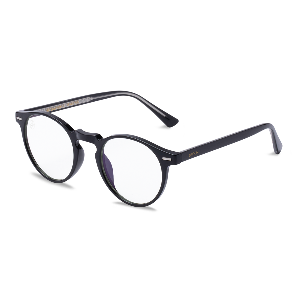 Black Round Blue Light Blocking Glasses - Swoon Eyewear - Doha Side View