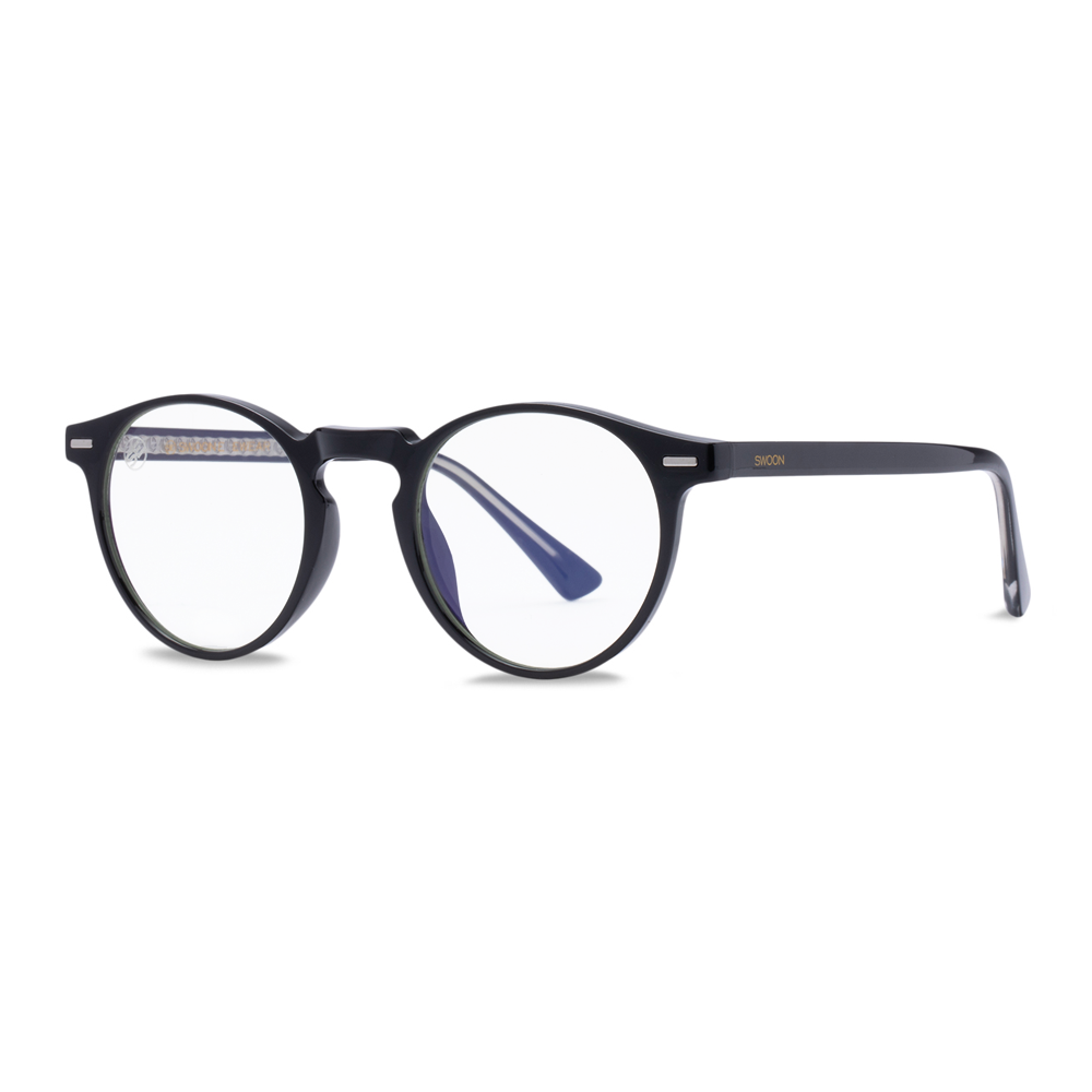 Black Round Blue Light Blocking Glasses - Swoon Eyewear - Doha Side View 2