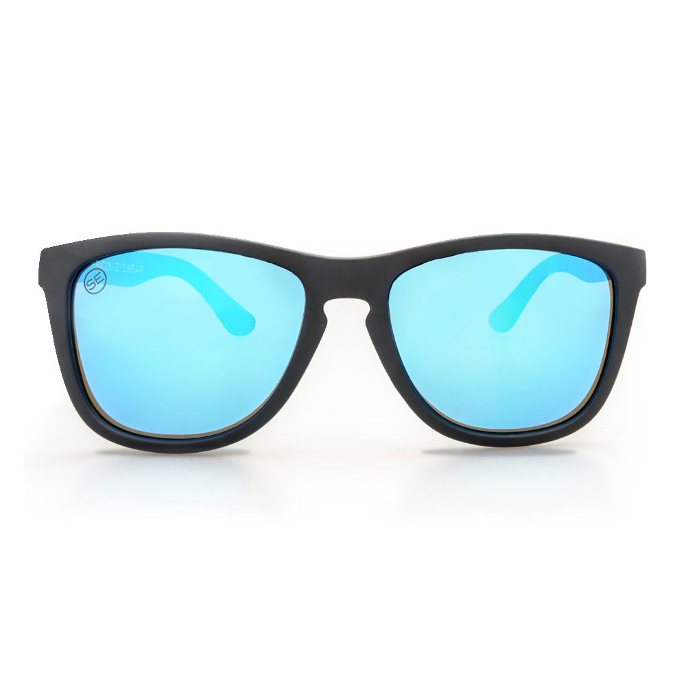 Polarized Matte Black Frame Ice Blue Mirror Sunglasses - Swoon Eyewear - Dominica Front View