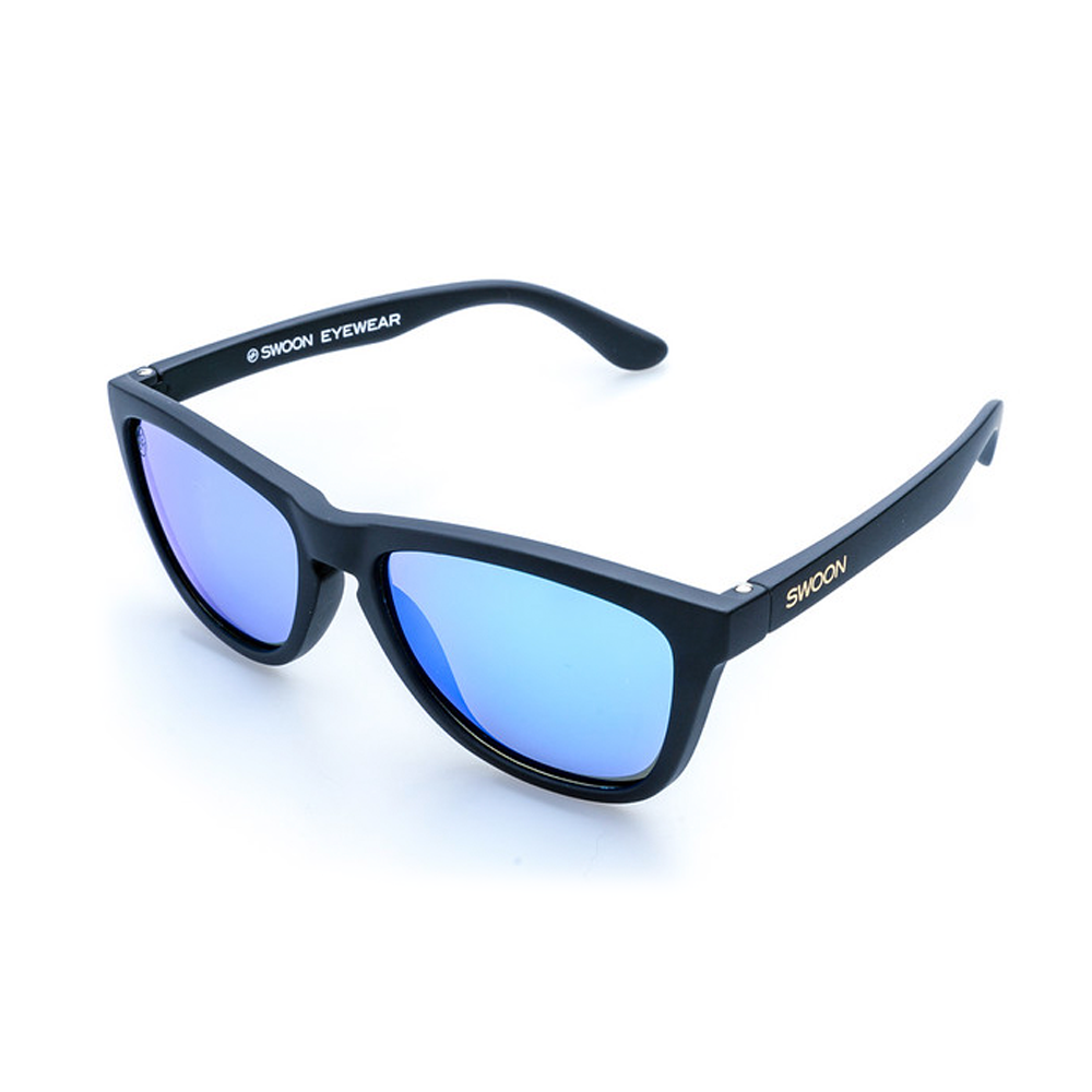 Polarized Matte Black Frame Ice Blue Mirror Sunglasses - Swoon Eyewear - Dominica Side View