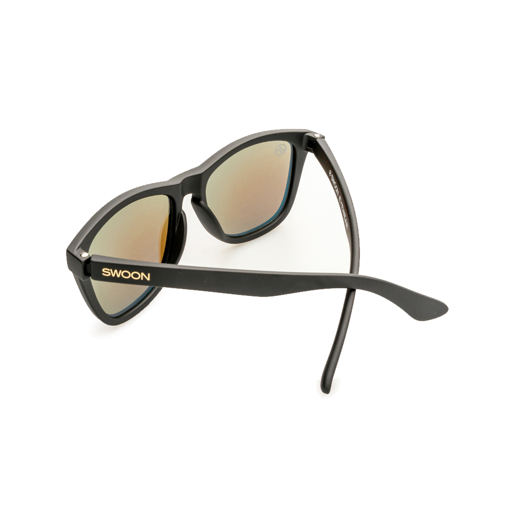 Polarized Matte Black Frame Ice Blue Mirror Sunglasses - Swoon Eyewear - Dominica Back View