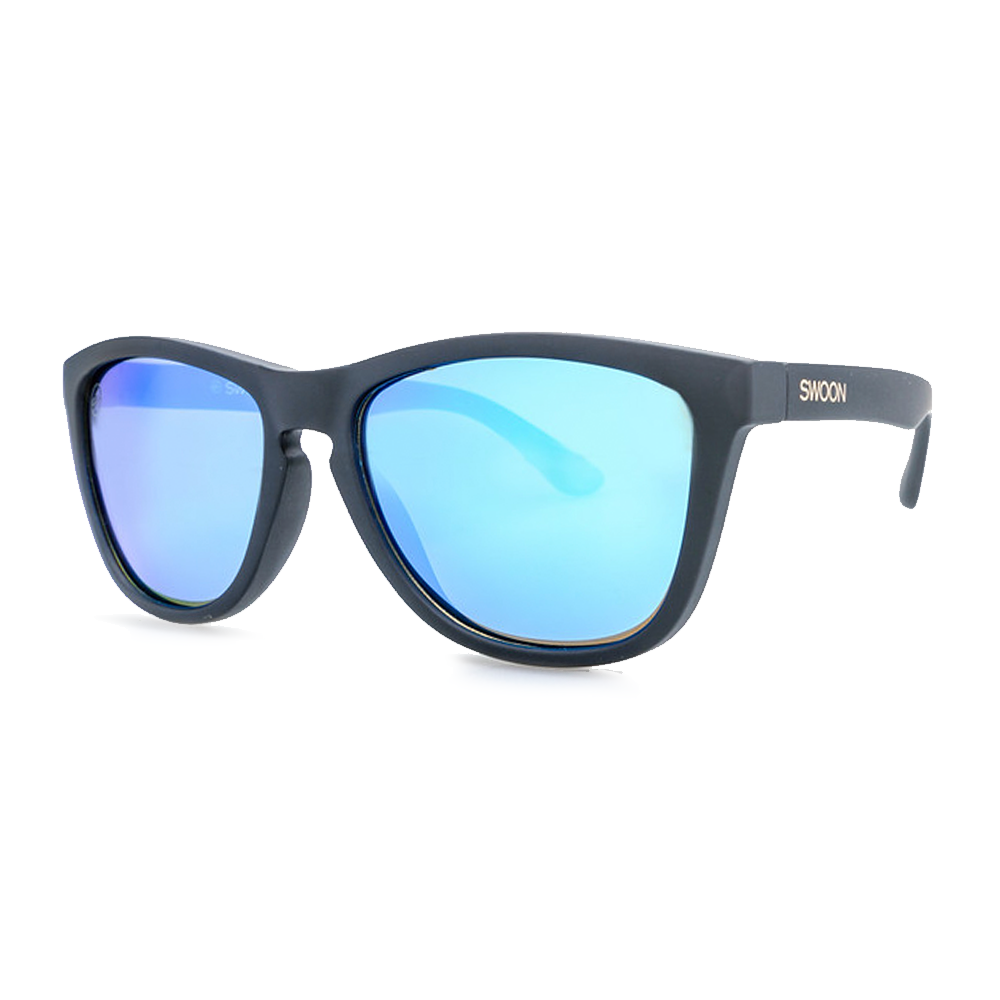 Polarized Matte Black Frame Ice Blue Mirror Sunglasses - Swoon Eyewear - Dominica Side View 2