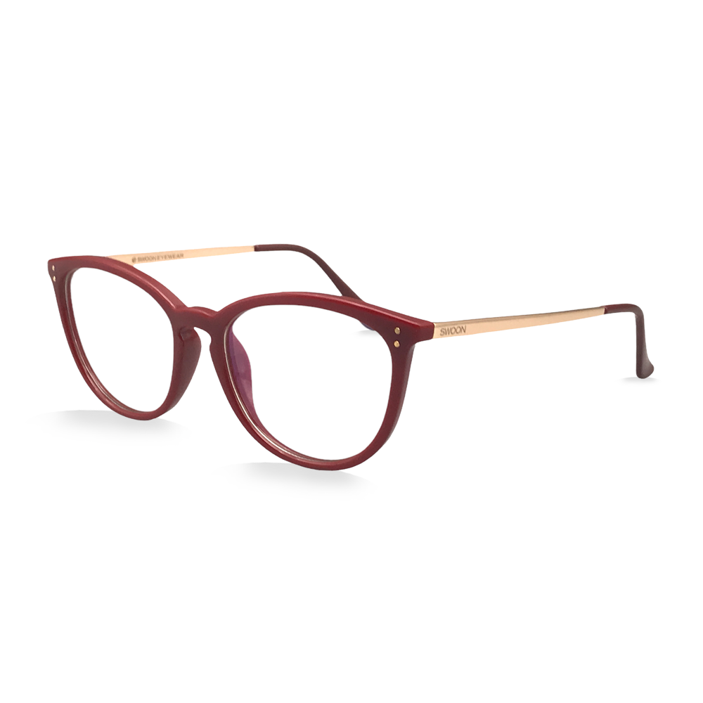 Ruby Red / Gold Cat-Eye - Blue Light Blocking Glasses - Swoon Eyewear - Florence Side View