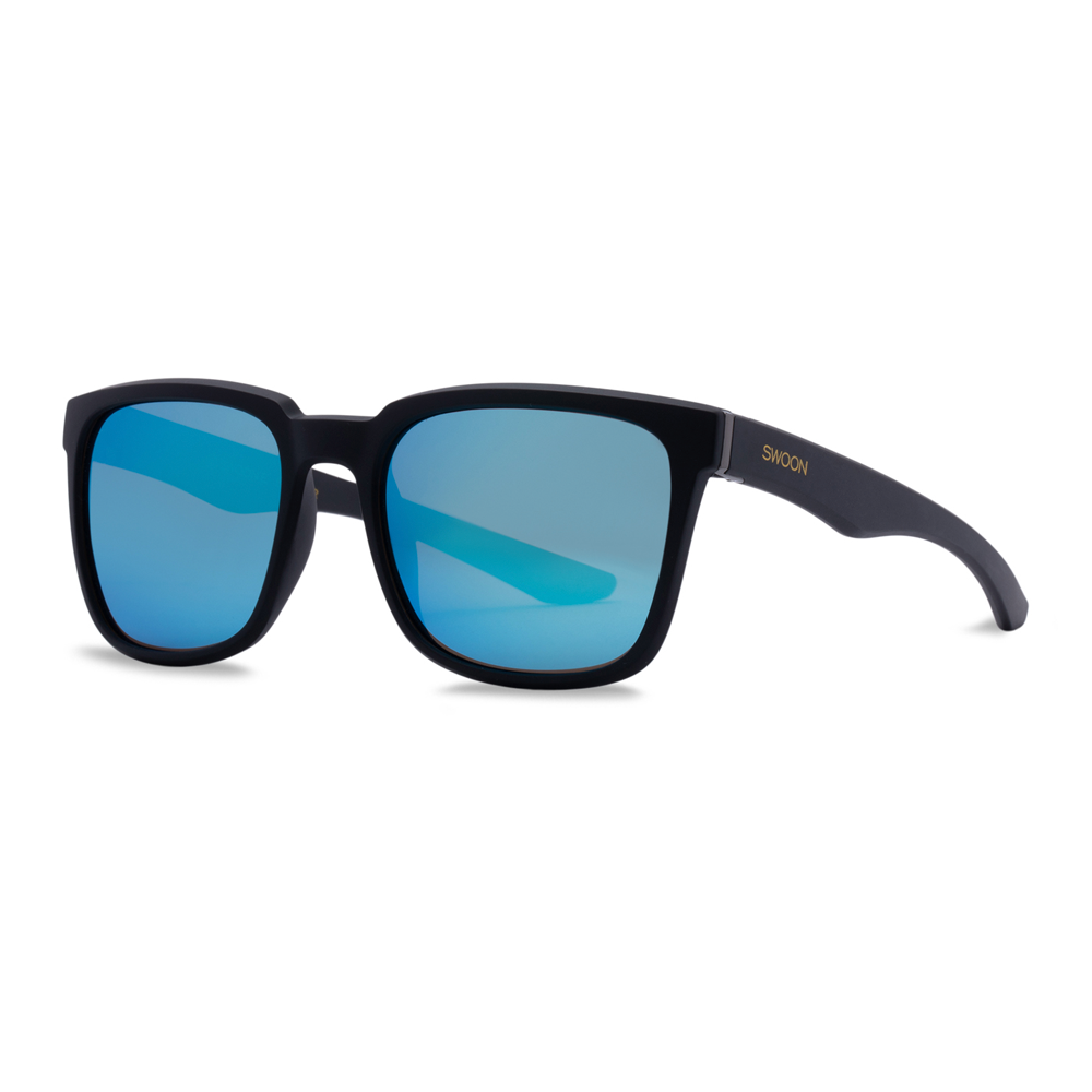 Matte Black Blue Mirror Sunglasses - Swoon Eyewear - Honolulu Side View 2