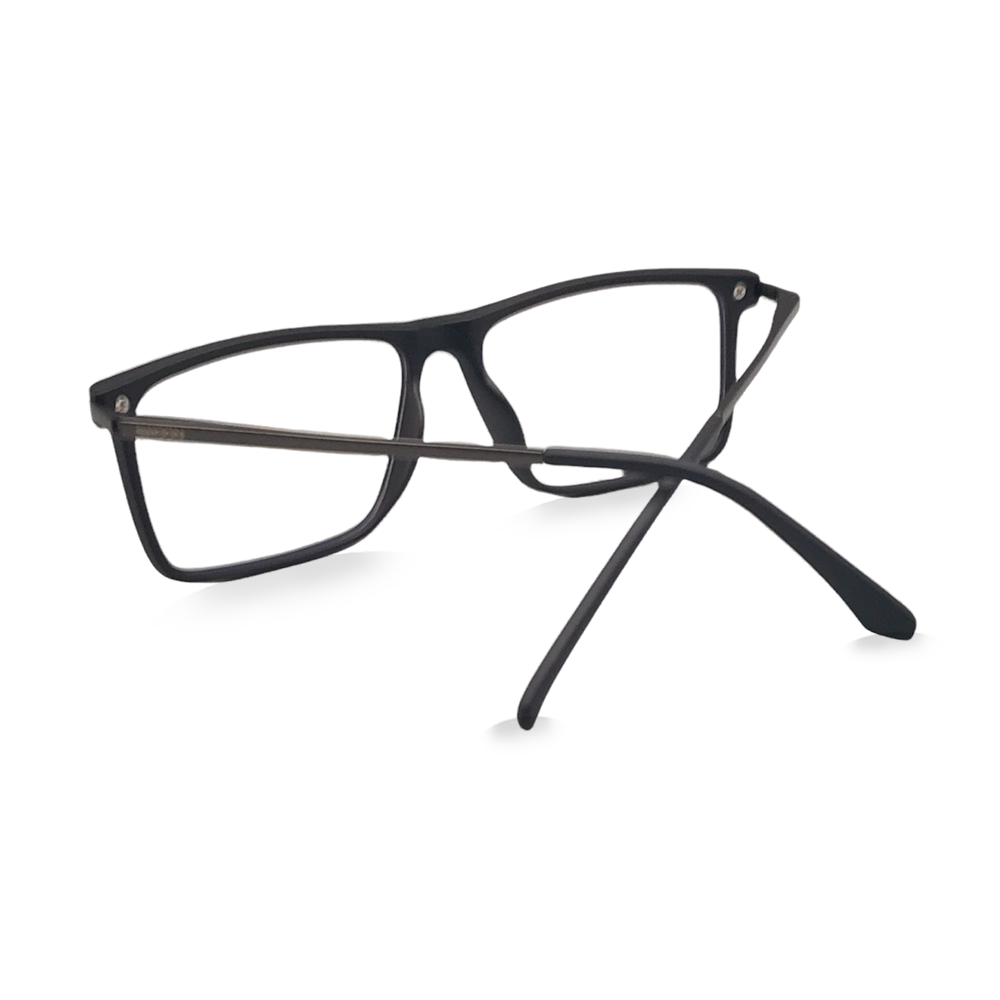 Matte Black & Gunmetal - Rectangular - Prescription Eyeglasses - Swoon Eyewear - Jaipur Back View