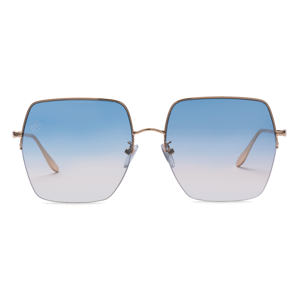 Gold Semi-Rimless Sunglasses with Blue Gradient Lens - Swoon Eyewear - LA Front View