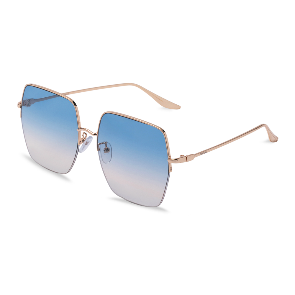 Gold Semi-Rimless Sunglasses with Blue Gradient Lens - Swoon Eyewear - LA Side View