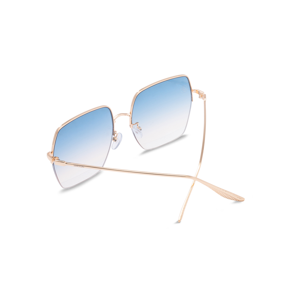 Gold Semi-Rimless Sunglasses with Blue Gradient Lens - Swoon Eyewear - LA Back View