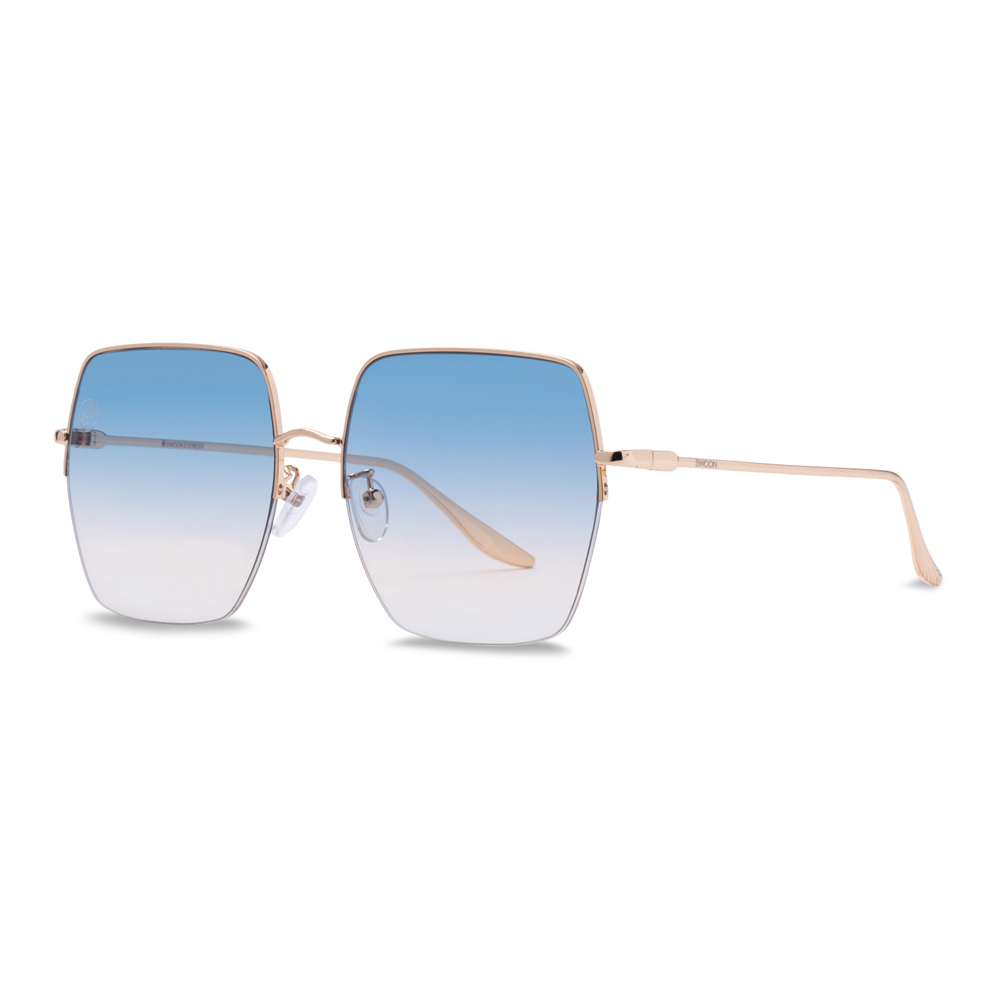 Gold Semi-Rimless Sunglasses with Blue Gradient Lens - Swoon Eyewear - LA Side View 2
