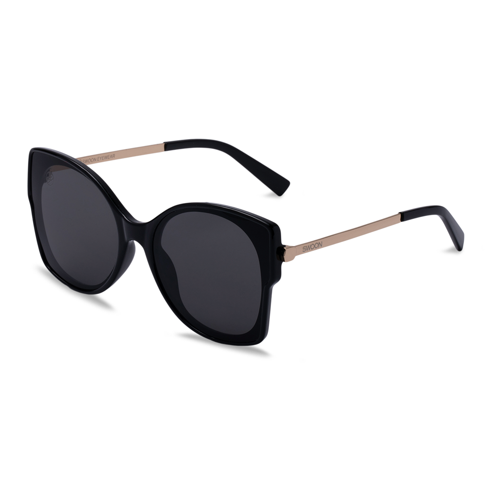 Black & Gold Oversized Sunglasses - Swoon Eyewear - London Side View