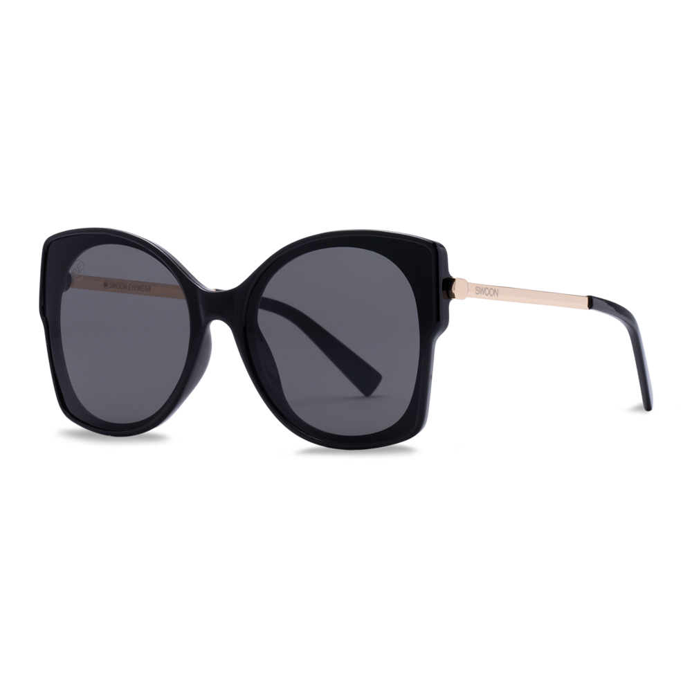 Black & Gold Oversized Sunglasses - Swoon Eyewear - London Side View 2