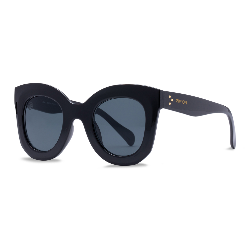 Bold, Black Full-Coverage Women's Fashion Sunglasses - Swoon Eyewear - Milan Side View 2