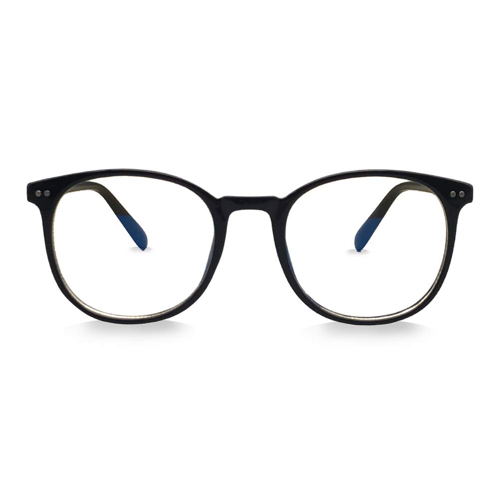 Shiny Black - Round - Blue Light Blocking Glasses - Swoon Eyewear - Montreal Front View