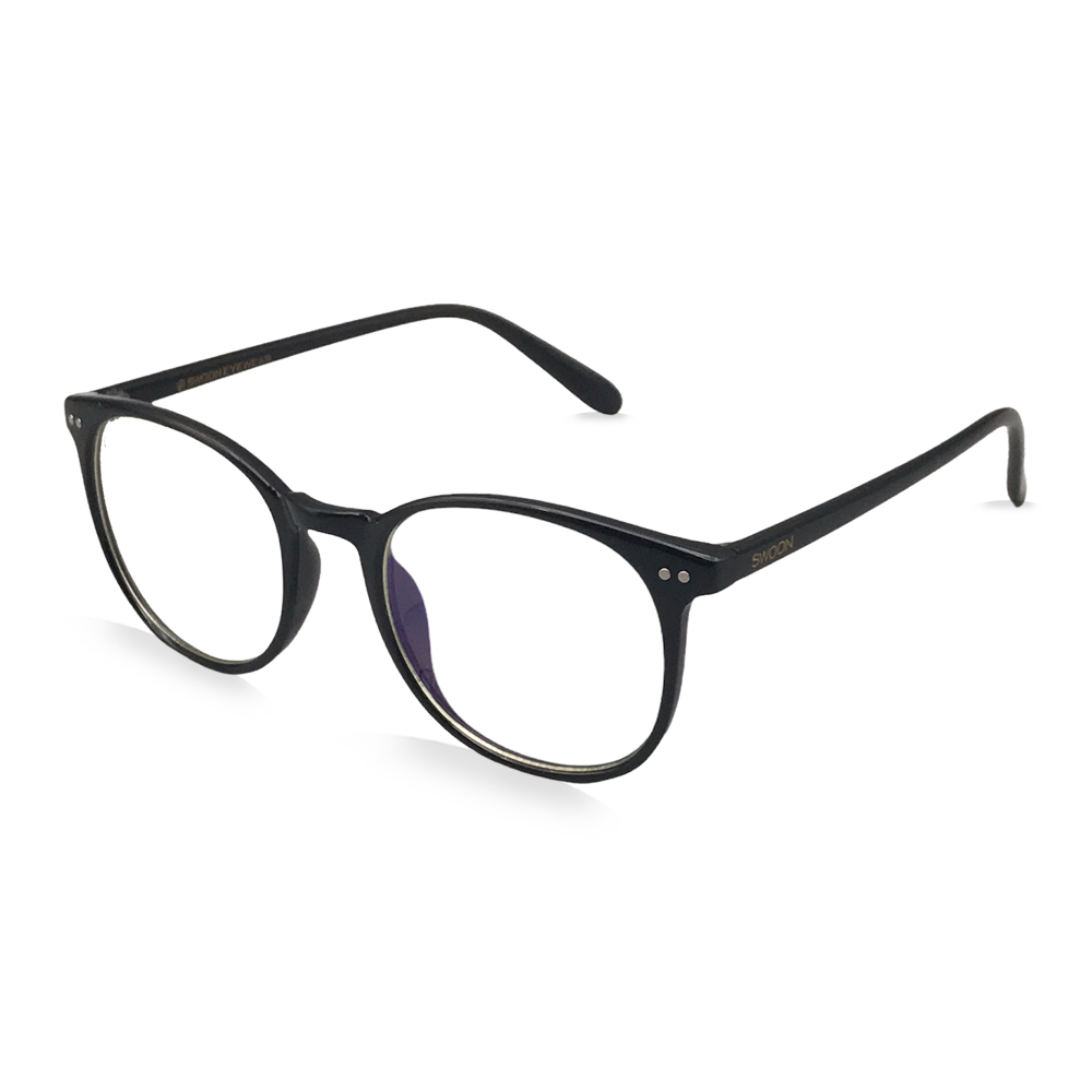 Shiny Black - Round - Blue Light Blocking Glasses - Swoon Eyewear - Montreal Side View