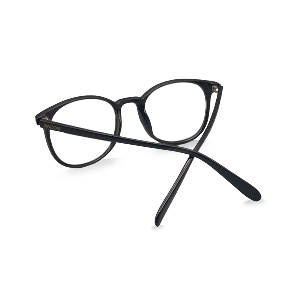 Shiny Black - Round - Blue Light Blocking Glasses - Swoon Eyewear - Montreal Back View