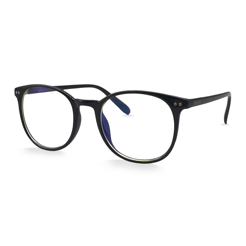 Shiny Black - Round - Blue Light Blocking Glasses - Swoon Eyewear - Montreal Side View 2