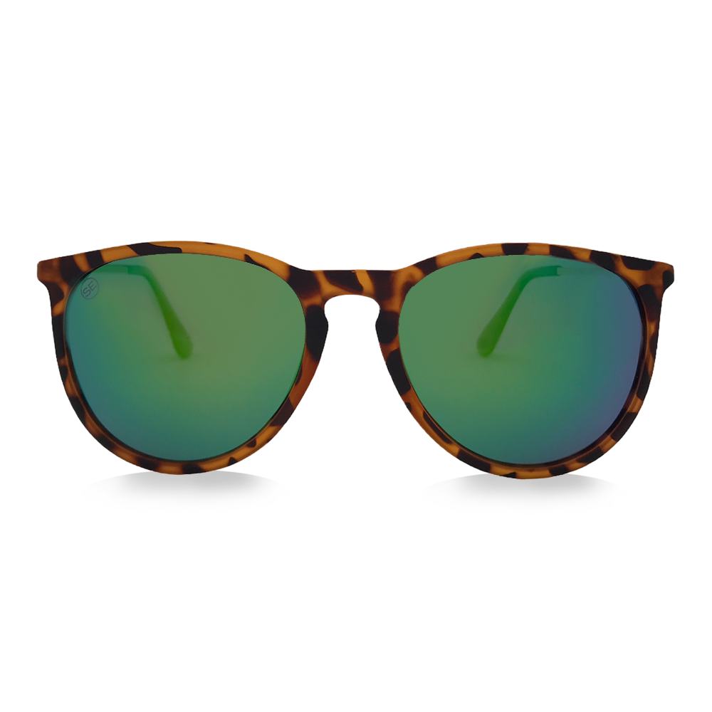 Matte Tortoise Sunglasses, Green Mirror Lenses - Swoon Eyewear - Munich Front View