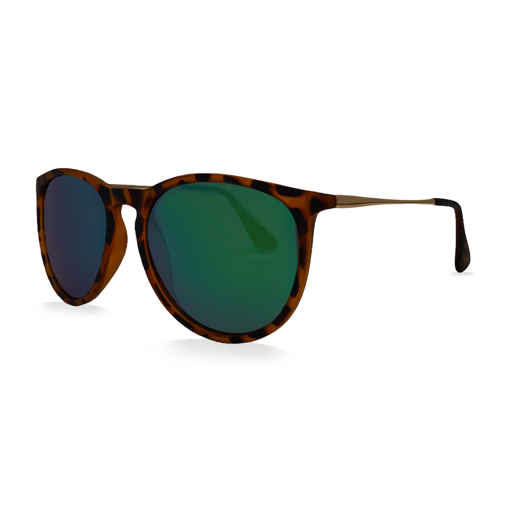 Matte Tortoise Sunglasses, Green Mirror Lenses - Swoon Eyewear - Munich Side View 2