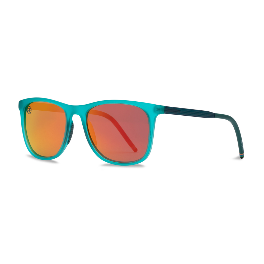Matte Teal Sunglasses with Red Mirror Lenses - Swoon Eyewear - Nassau Side View 2