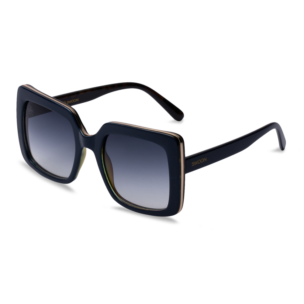 Women's Navy Oversized Fashion Sunglasses with Gold Accents - Swoon Eyewear - New York Side View