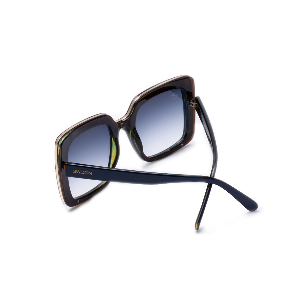 Women's Navy Oversized Fashion Sunglasses with Gold Accents - Swoon Eyewear - New York Back View
