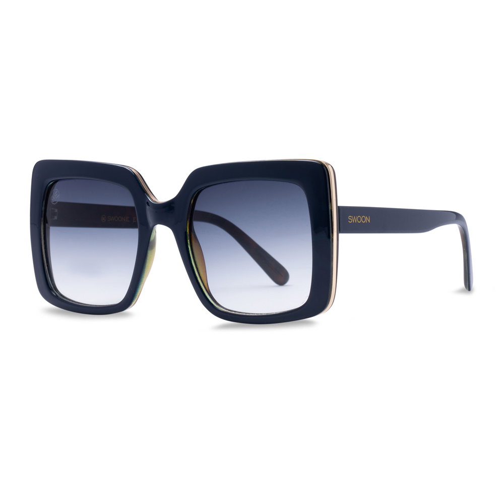 Women's Navy Oversized Fashion Sunglasses with Gold Accents - Swoon Eyewear - New York Side View 2