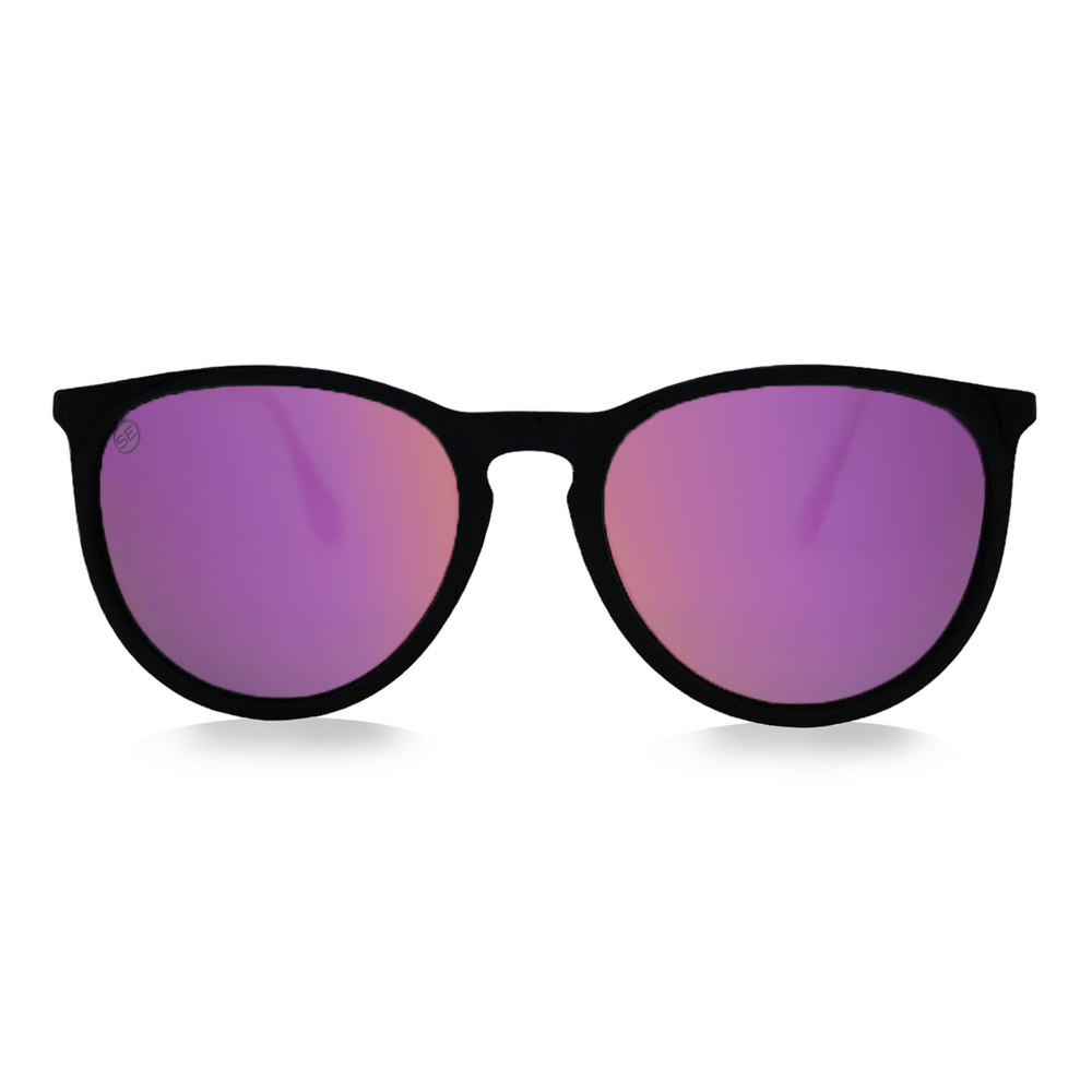 Gloss Black Sunglasses, Polarized Pink Mirror Lenses - Swoon Eyewear - Nice Front View
