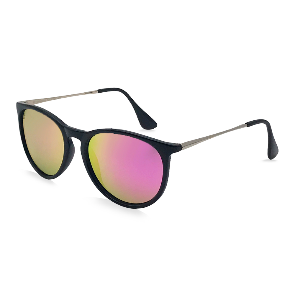 Gloss Black Sunglasses, Polarized Pink Mirror Lenses - Swoon Eyewear - Nice Side View