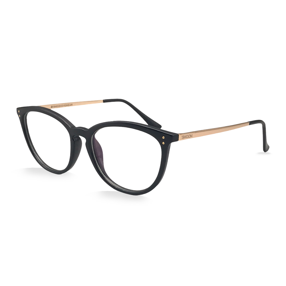 Modern Black / Gold Cat-Eye - Prescription Glasses - Swoon Eyewear - Osaka Side View