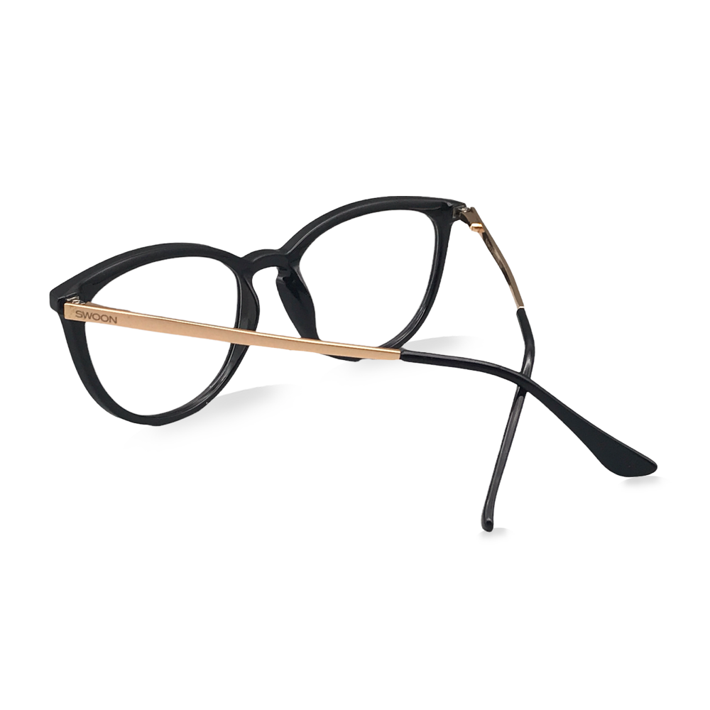 Black / Gold Cat-Eye - Blue Light Blocking Glasses - Swoon Eyewear - Osaka Back View